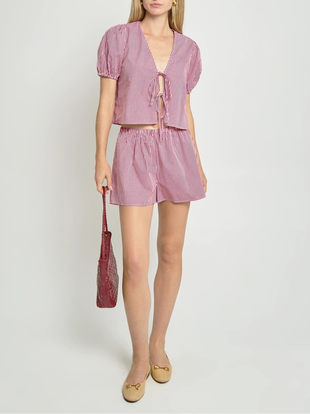 Red Gingham blouse and shorts set SMALL
